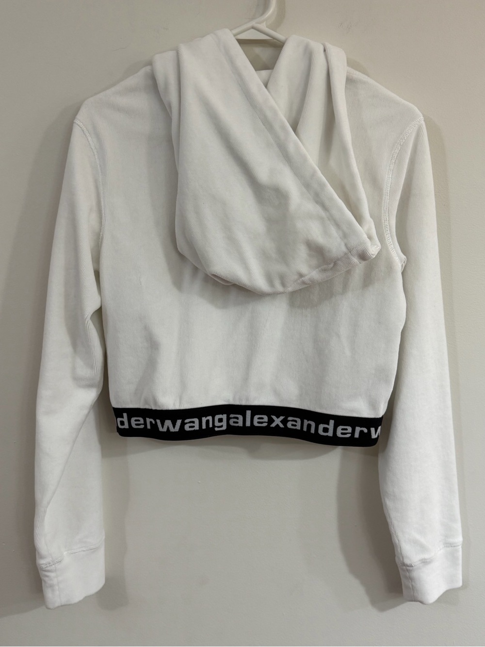 Alexander Wang Women’s Medium Cropped Logo Hoodie White Terry Cloth Athleisure - Picture 7 of 13